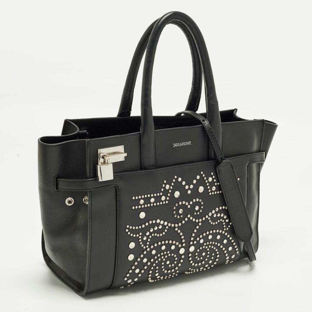 Zadig & Voltaire Candide Embellished Medium Black Leather Tote - Picture 3 of 7